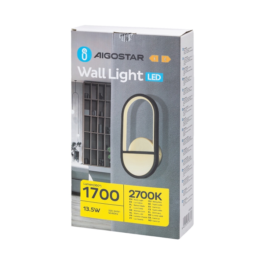 Aigostar - LED Nástěnné svítidlo LED/13,5W/230V 2700K černá/zlatá