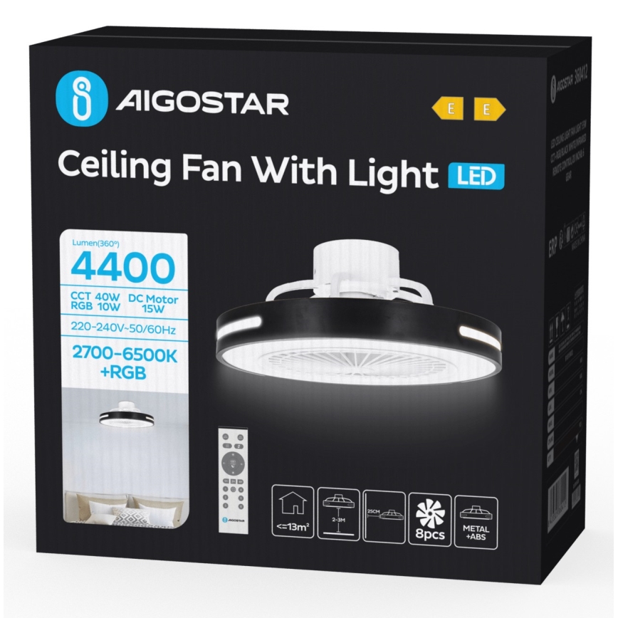 Aigostar - LED RGB Stmívatelný stropní ventilátor LED/40W/230V 2700-6500K + dálkové ovládání