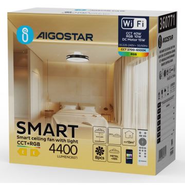 Aigostar - LED RGBW Stmívatelný stropní ventilátor LED/40W/230V 2700-6500K Wi-Fi + dálkové ovládání