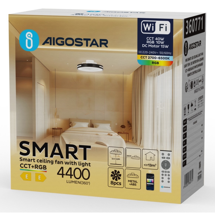 Aigostar - LED RGBW Stmívatelný stropní ventilátor LED/40W/230V 2700-6500K Wi-Fi + dálkové ovládání