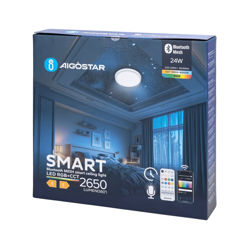 Aigostar - LED RGBW Koupelnové stropní svítidlo LED/24W/230V 3000-6500K IP44 + dálkové ovládání