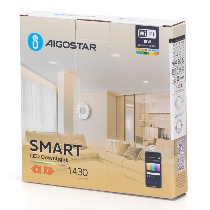 Aigostar - LED RGBW Stmívatelné podhledové svítidlo LED/15W/230V 2700-6500K pr. 17,5 cm Wi-Fi