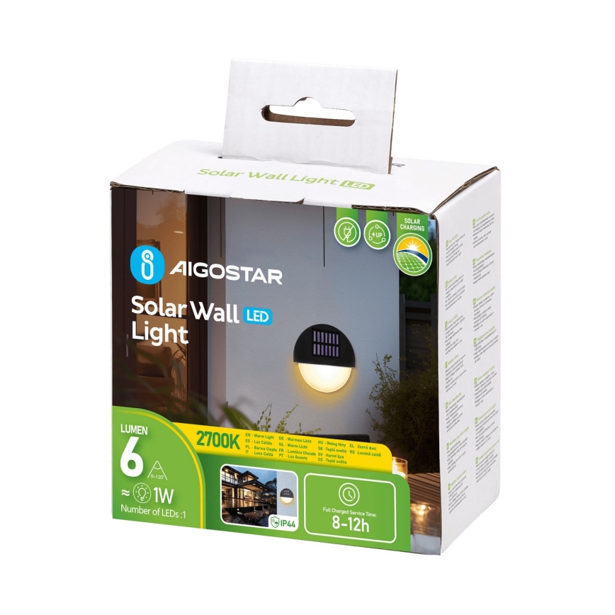 Aigostar - LED Solární nástěnné svítidlo LED/1W/1,2V černá 2700K IP44