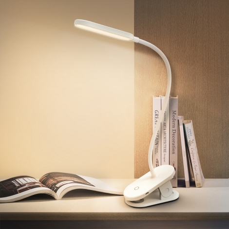 Aigostar - LED Stmívatelná nabíjecí stolní lampa s klipem LED/2,5W/5V 1200mAh bílá