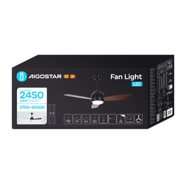 Aigostar - LED Stmívatelný stropní ventilátor LED/24W/230V 2700-6500K 106,6 cm + dálkové ovládání