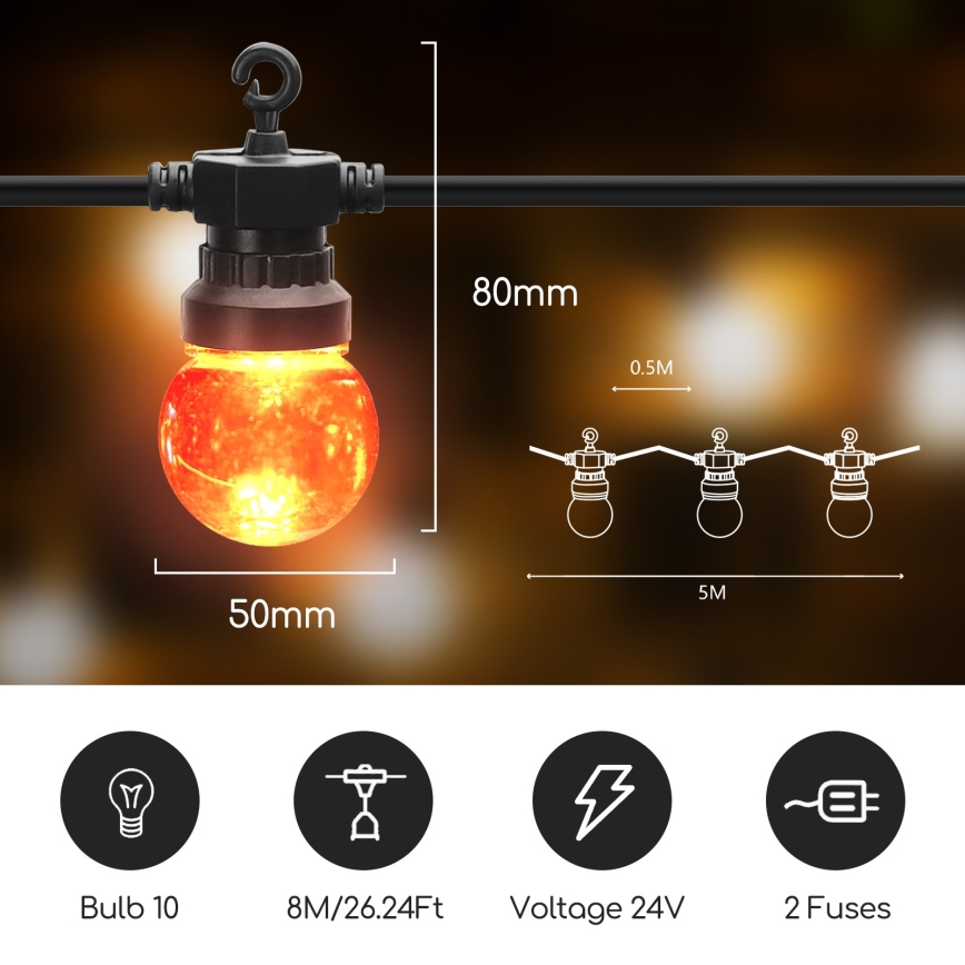 Aigostar - LED Venkovní dekorační řetěz 10xLED/8m IP44 teplá bílá