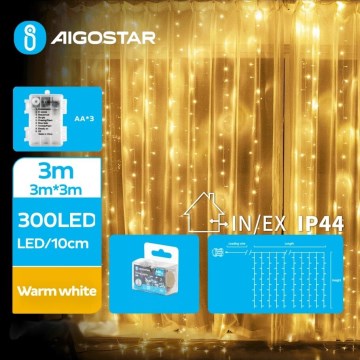 Aigostar - LED Venkovní vánoční řetěz 300xLED/8 funkcí 3xAA 6x2m IP44 teplá bílá