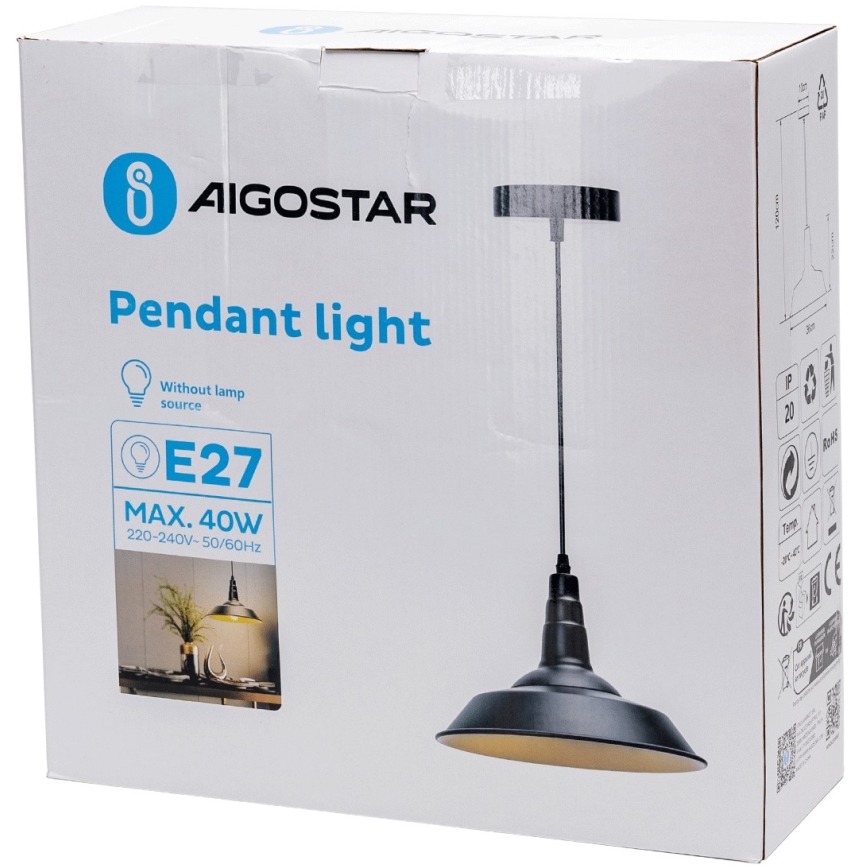 Aigostar - Lustr na lanku 1xE27/60W/230V černá