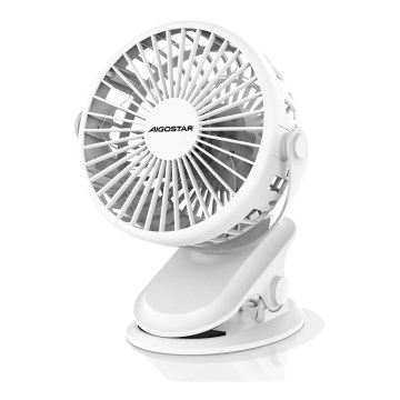 Aigostar - Nabíjecí stolní ventilátor s klipem 4W/5V 1500mAh bílá