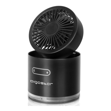 Aigostar - RGB Bezdrátový mini stolní ventilátor s mlhovým efektem MIST 10W/5V 2000mAh černá