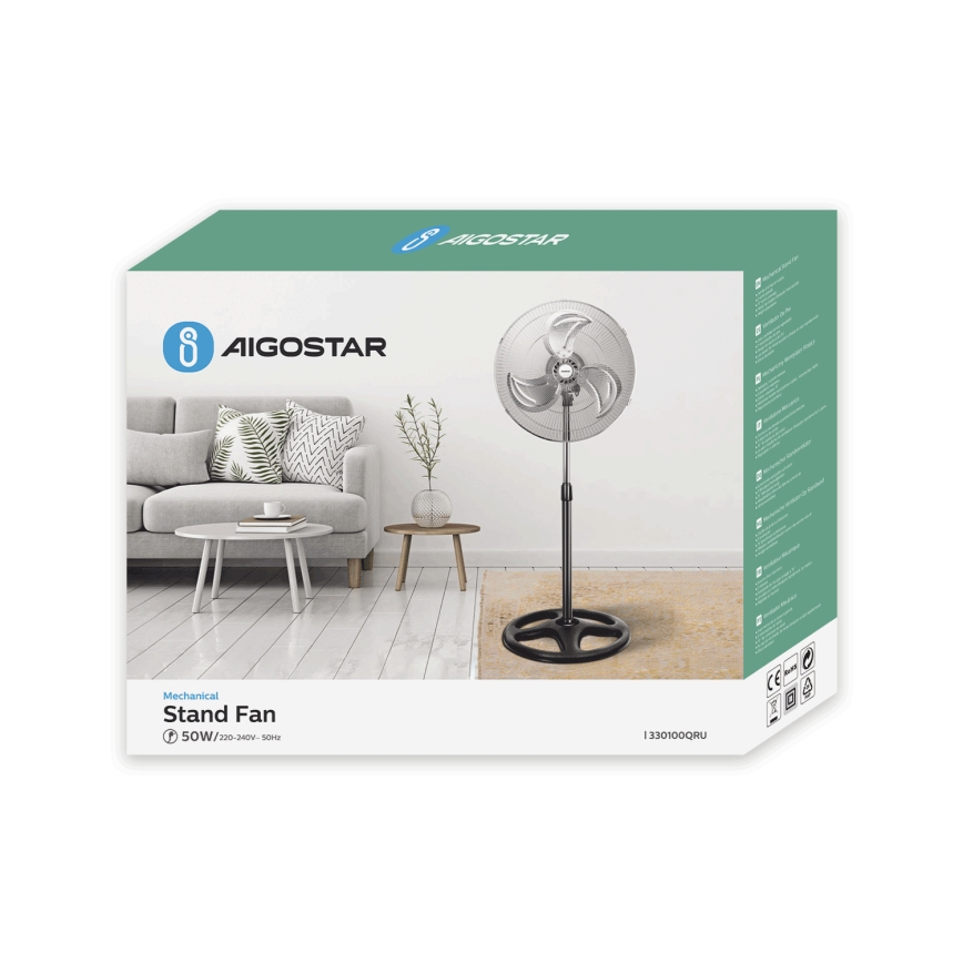 Aigostar - Stojanový ventilátor 55W/230V chrom/černá