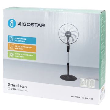 Aigostar - Stojanový ventilátor 60W/230V černá