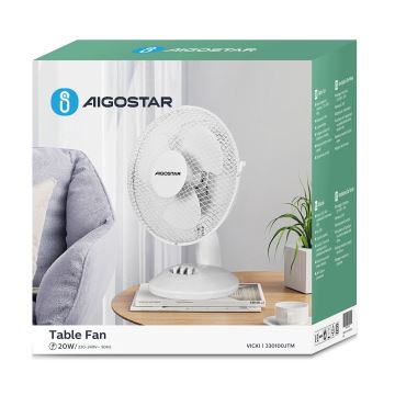 Aigostar - Stolní ventilátor 20W/230V bílá