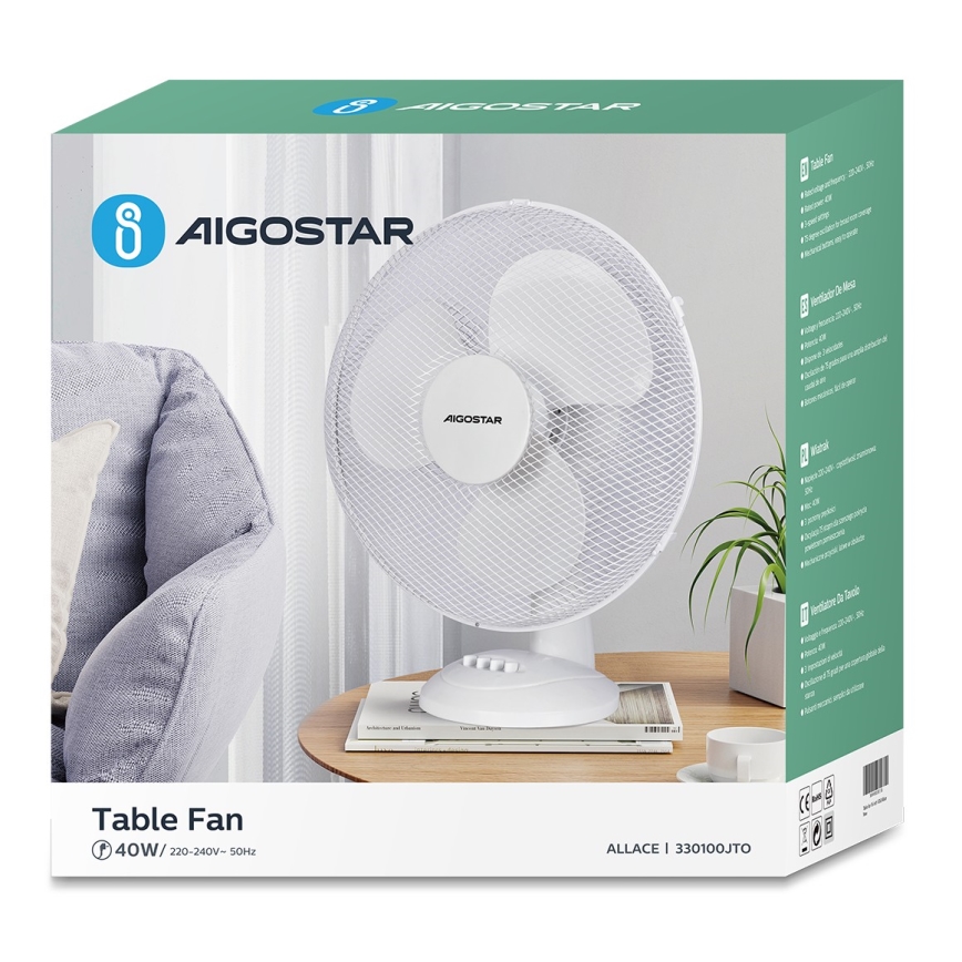 Aigostar - Stolní ventilátor 40W/230V bílá