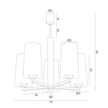 Argon 2114 - Lustr na tyči CAMELOT PLUS 5xE27/15W/230V černá/bílá/zlatá