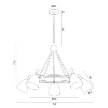 Argon 2117 - Lustr na tyči CHARLOTTE 5xE27/15W/230V bílá/zlatá