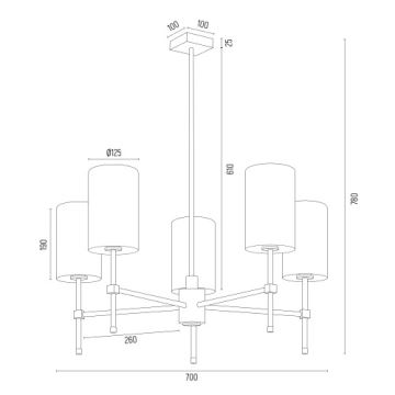 Argon 2134 - Lustr na tyči ABRUZZO 5xE14/15W/230V mosaz/bílá