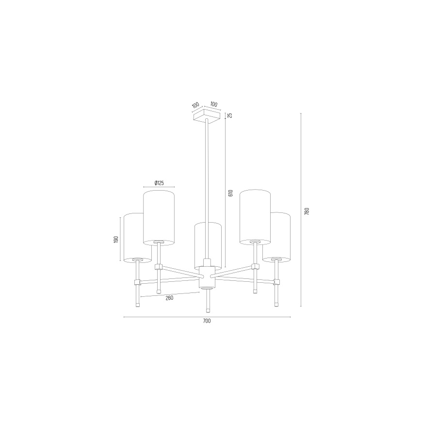 Argon 2134 - Lustr na tyči ABRUZZO 5xE14/15W/230V mosaz/bílá