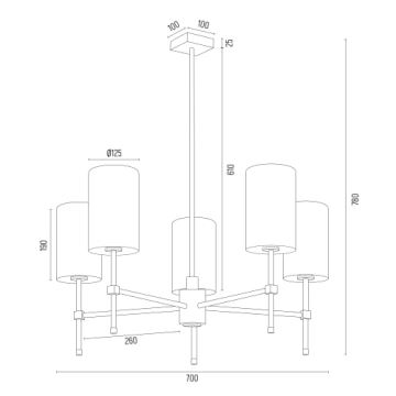 Argon 2147 - Lustr na tyči ABRUZZO 5xE14/7W/230V mosaz/zelená