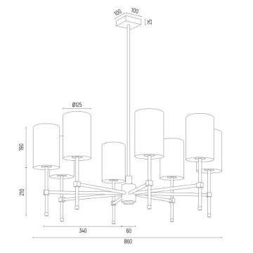 Argon 5052 - Lustr na tyči ABRUZZO 8xE14/7W/230V mosaz/černá