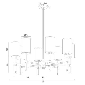 Argon 5055 - Lustr na tyči ABRUZZO 8xE14/7W/230V mosaz/zelená