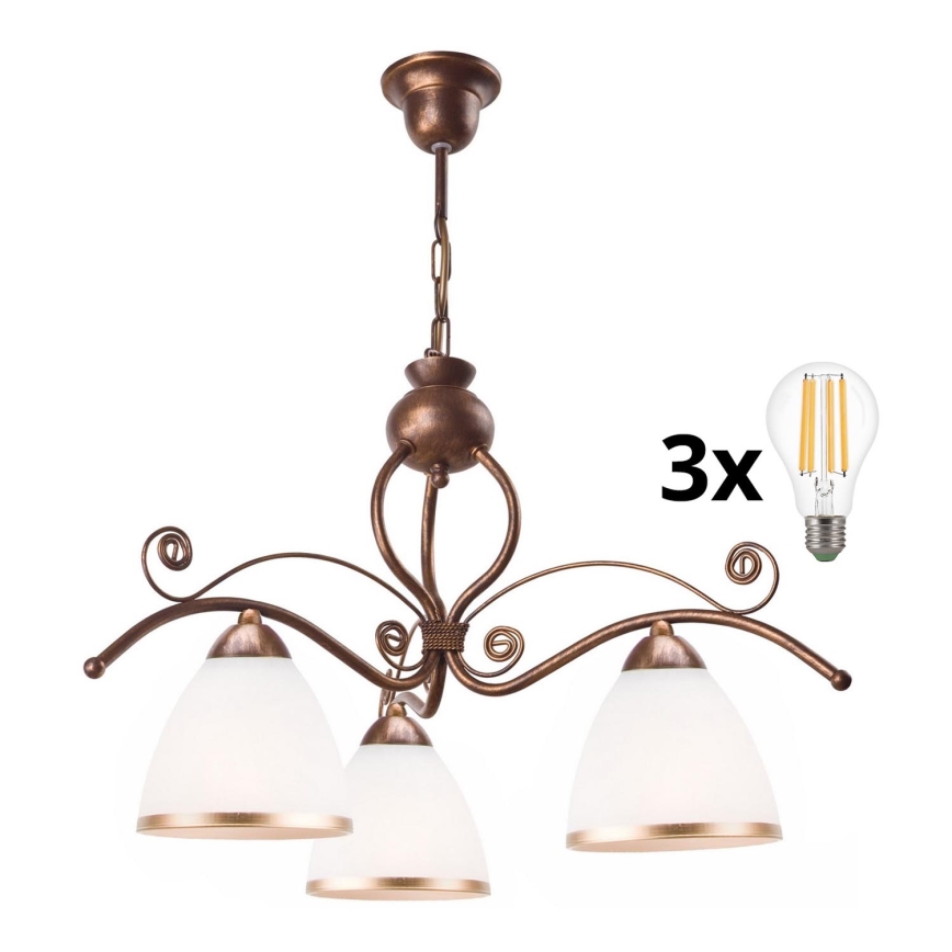 Brilagi - LED Lustr na řetězu ANTICO 3xE27/60W/230V bronz patina