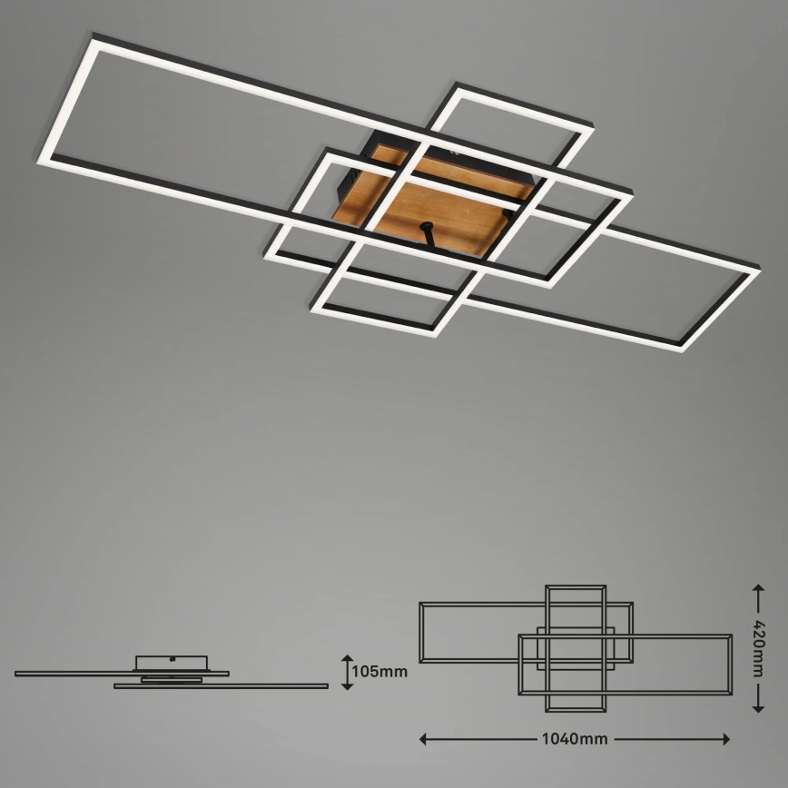 Brilo - LED Stmívatelný přisazený lustr FRAME LED/51W/230V 2700-5000K černá/hnědá + dálkové ovládání