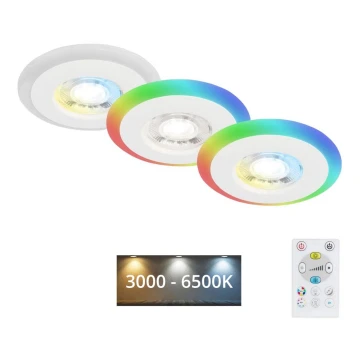 Briloner - SADA 3x LED RGBW Stmívatelné koupelnové podhledové svítidlo LED/5W/230V 3000-6500K IP44 + dálkové ovládání