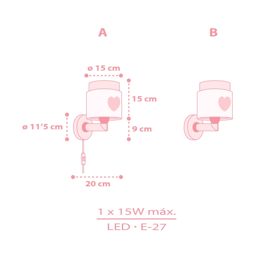 Dalber 76019S - Dětské nástěnné svítidlo BABY DREAMS 1xE27/15W/230V růžová