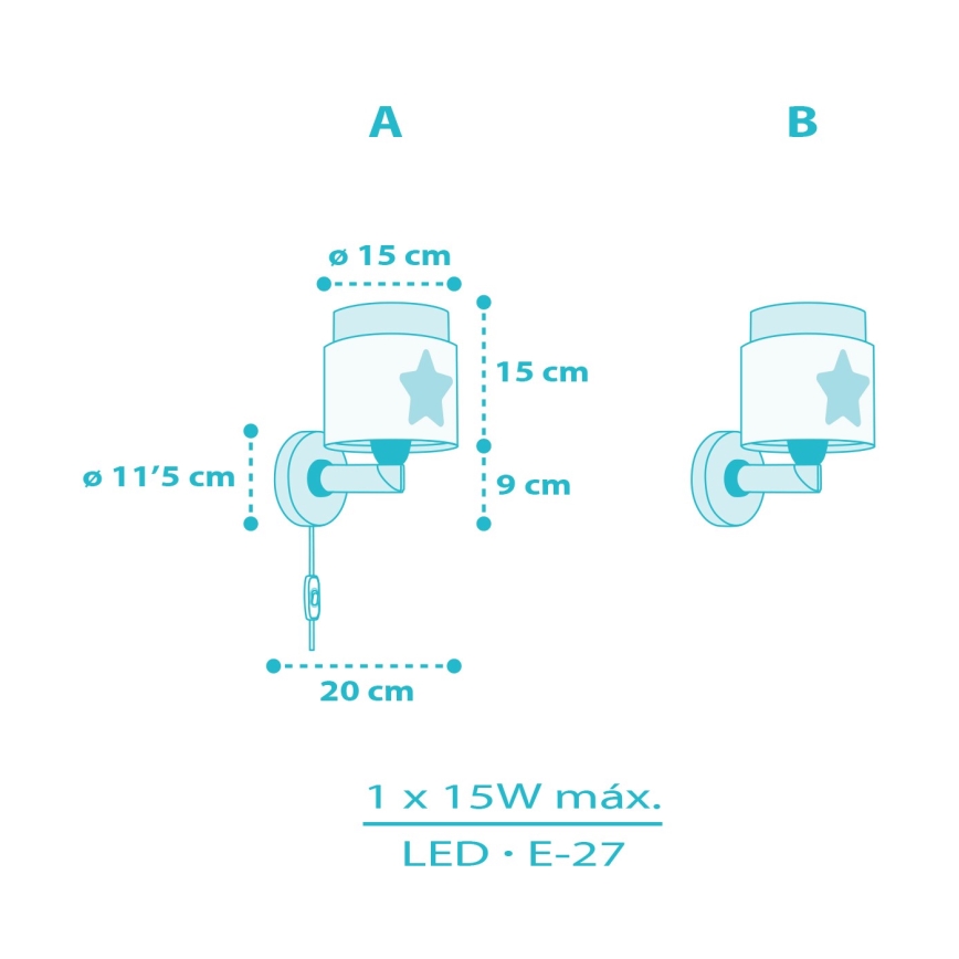 Dalber 76019T - Dětské nástěnné svítidlo BABY DREAMS 1xE27/15W/230V modrá