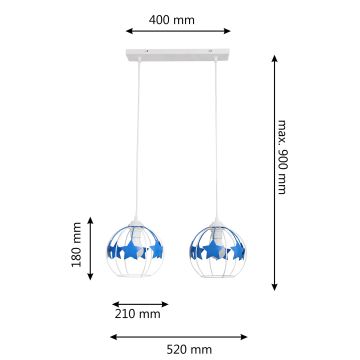 Dětský lustr na lanku STARS 2xE27/15W/230V modrá/bílá
