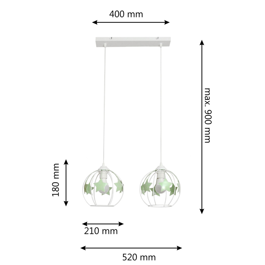 Dětský lustr na lanku STARS 2xE27/15W/230V zelená/bílá