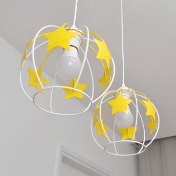 Dětský lustr na lanku STARS 2xE27/15W/230V žlutá/bílá