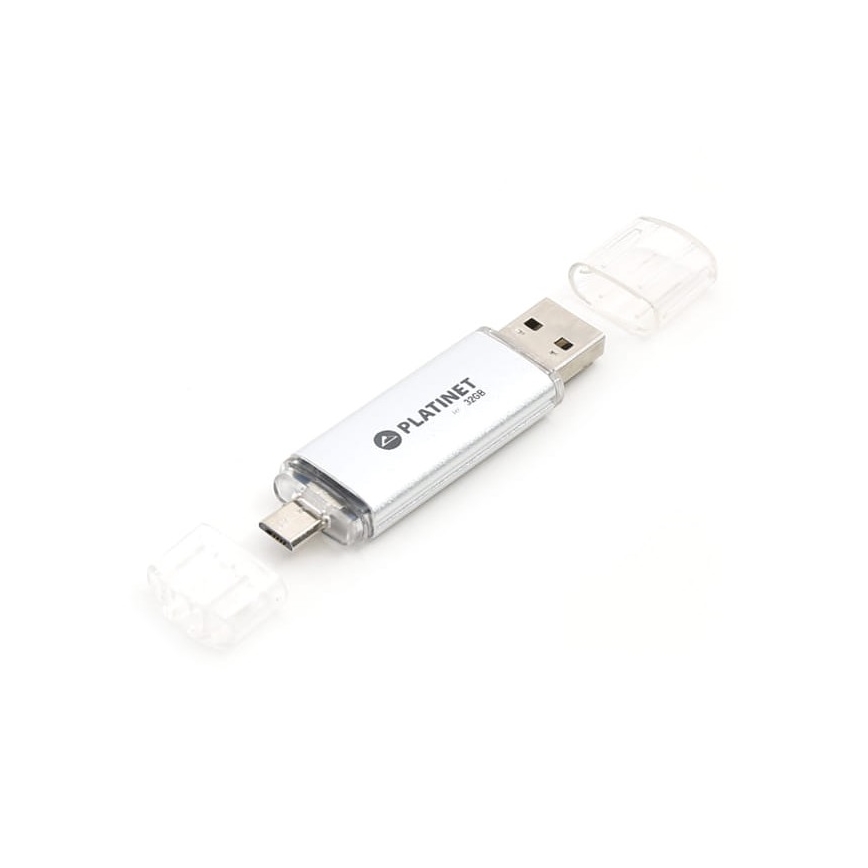 Dual Flash Disk USB + MicroUSB 32GB stříbrná