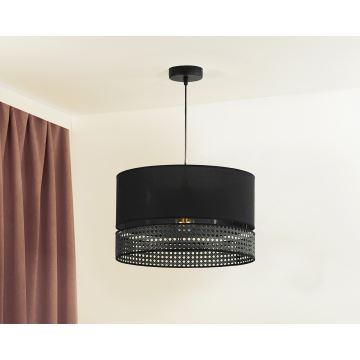 Duolla - Lustr na lanku DOUBLE RATTAN 1xE27/15W/230V černá