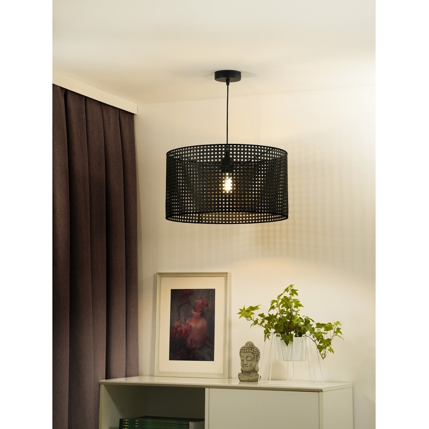 Duolla - Lustr na lanku ROLLER RATTAN 1xE27/15W/230V černá