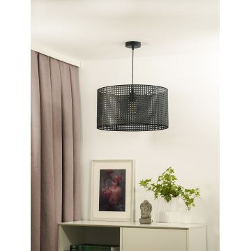 Duolla - Lustr na lanku ROLLER RATTAN 1xE27/15W/230V černá