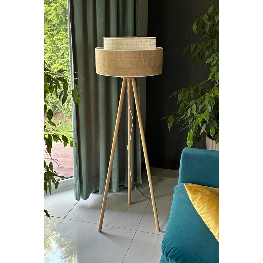 Duolla - Stojací lampa YUTE BOHO 1xE27/15W/230V hnědá/šedá