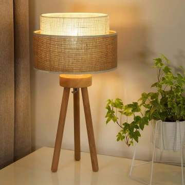 Duolla - Stolní lampa YUTE BOHO 1xE27/15W/230V hnědá/šedá