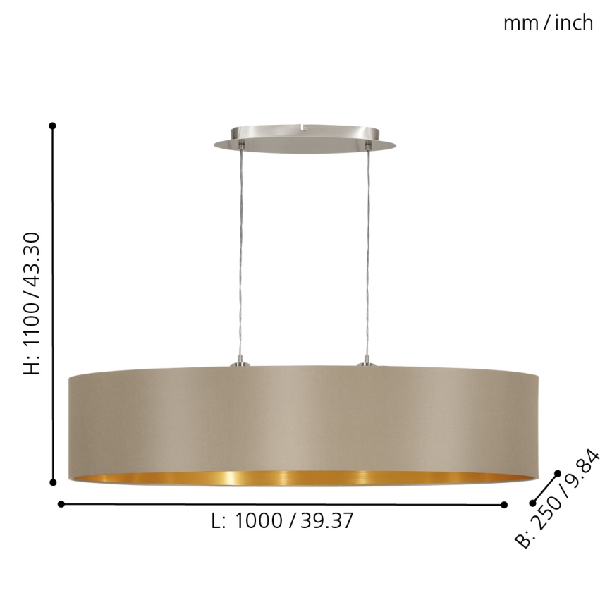 Eglo 31618 - Lustr na lanku MASERLO 2xE27/60W/230V