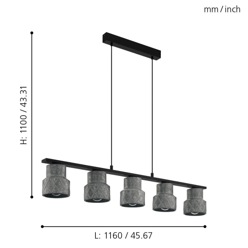 Eglo 39855 - Lustr na lanku HILCOTT 5xE27/40W/230V