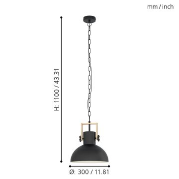 Eglo 43162 - Lustr na řetězu LUBENHAM 1xE27/28W/230V černá