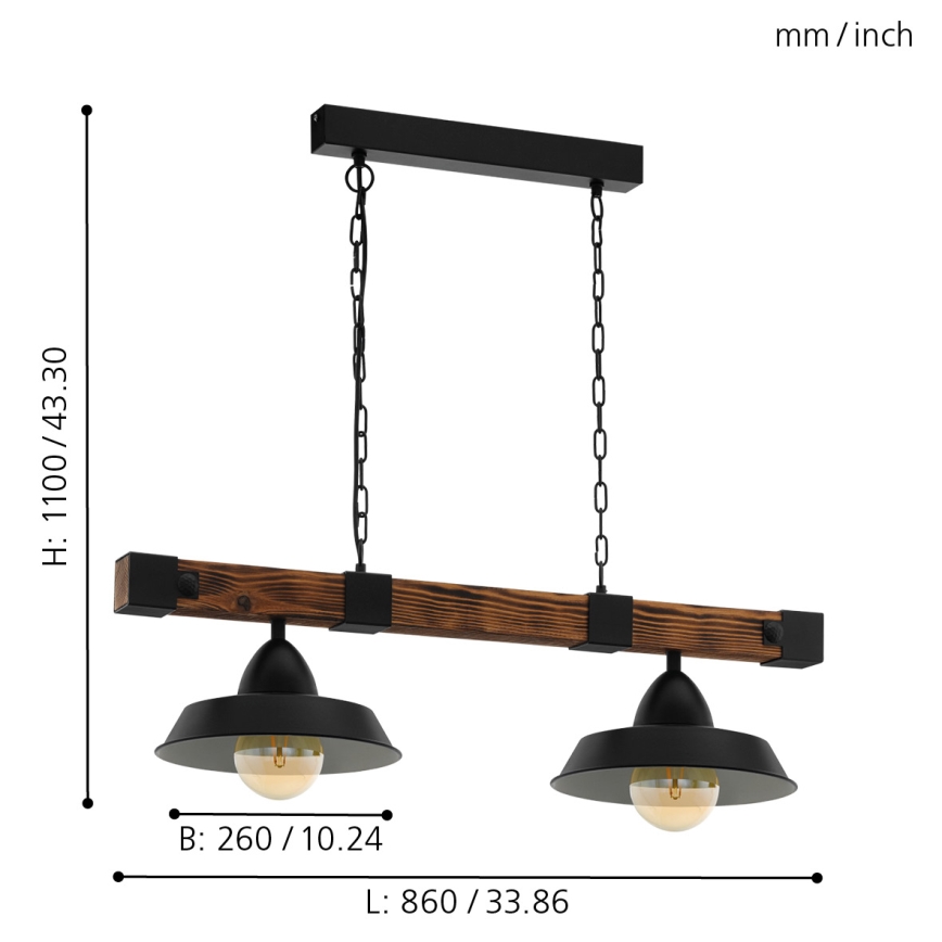 Eglo - Lustr na řetězu 2xE27/60W/230V - FSC certifikováno