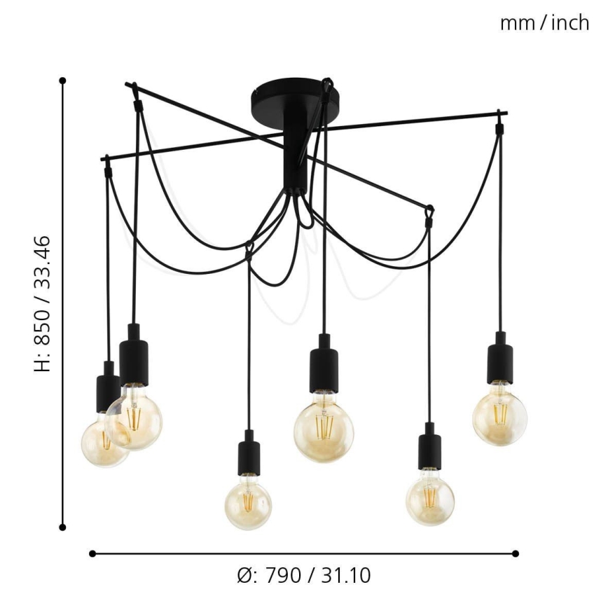 Eglo 98679 - Lustr na lanku MUSARA 6xE27/60W/230V