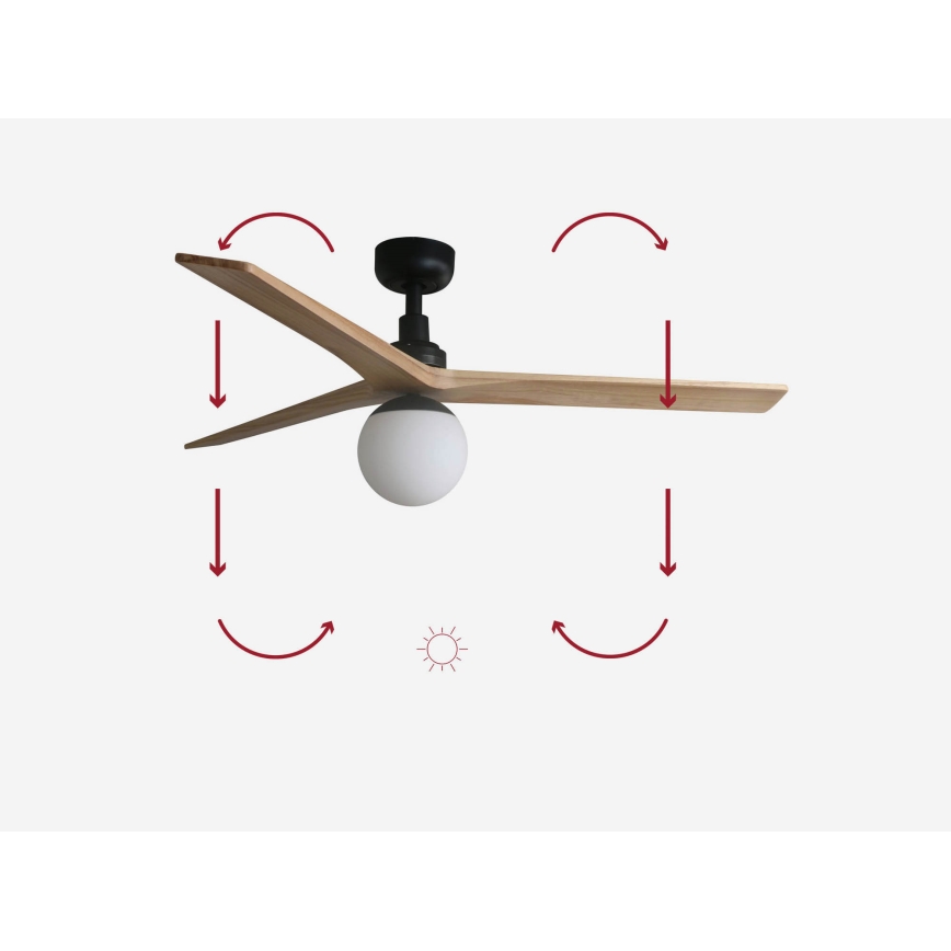 FARO 34283-11L - Stropní ventilátor KLIM M 1xE27/15W/230V dřevo/černá pr. 125 cm + dálkové ovládání