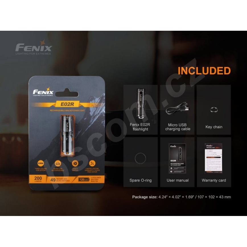 Fenix E02RBLC - LED Nabíjecí svítilna LED/USB IP68 200 lm 6,5 h