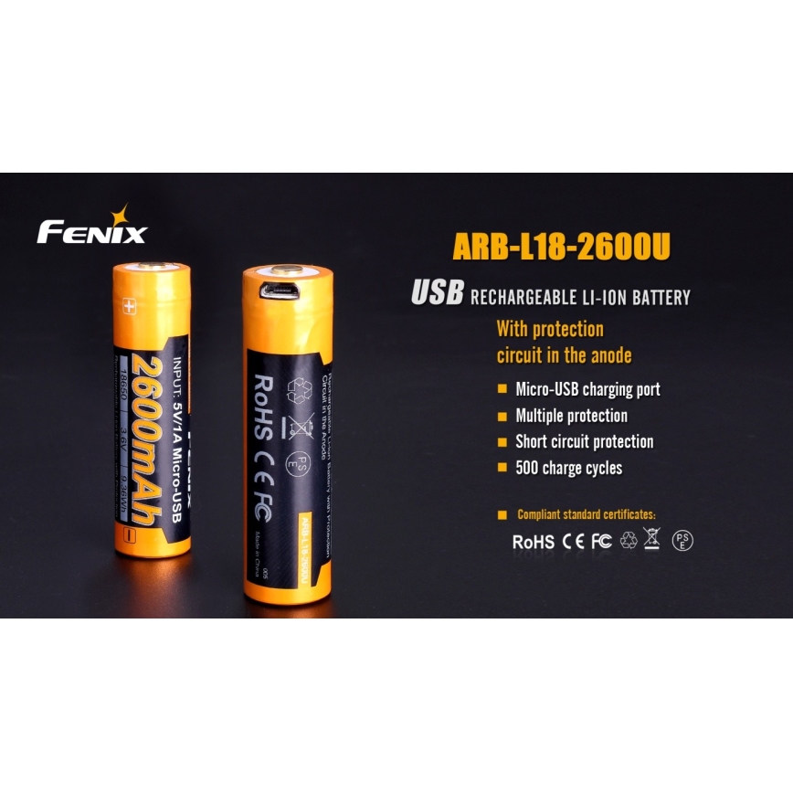 Fenix FE18650LI26USB - 1ks Nabíjecí baterie USB/3,6V 2600 mAh