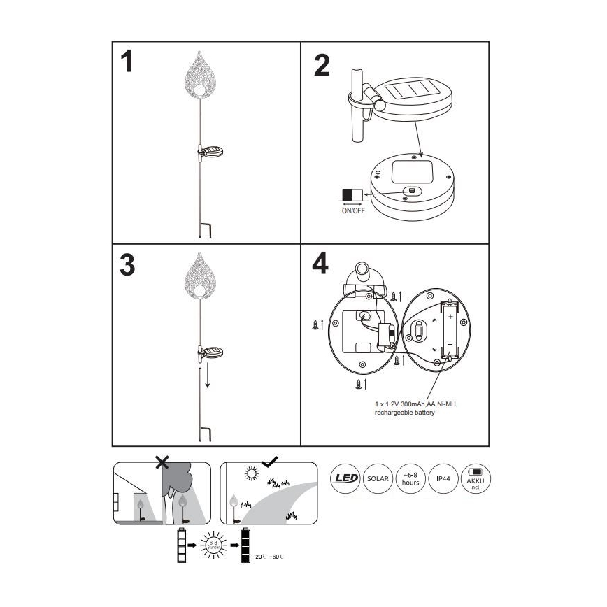 Globo - LED Solární svítidlo LED/0,06W/3,2V 300mAh IP44