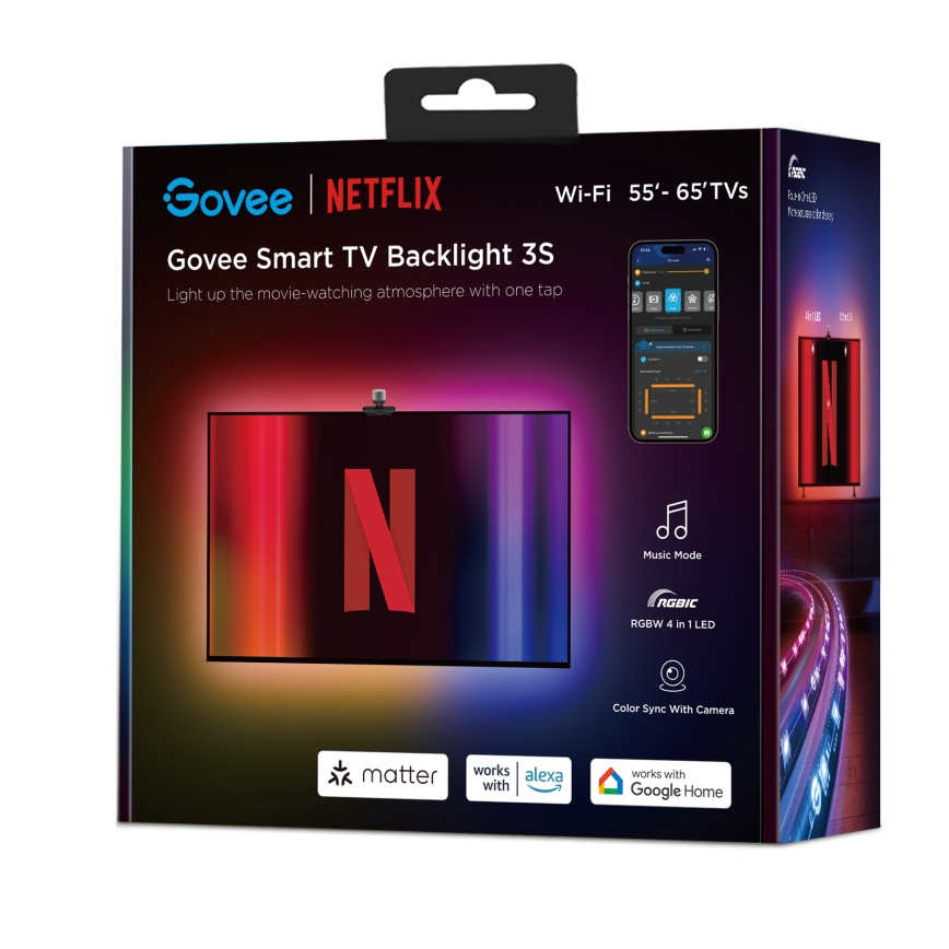 Govee - Backlight 3S Netflix TV 55-65" SMART LED podsvícení RGBICW Wi-Fi + dálkové ovládání