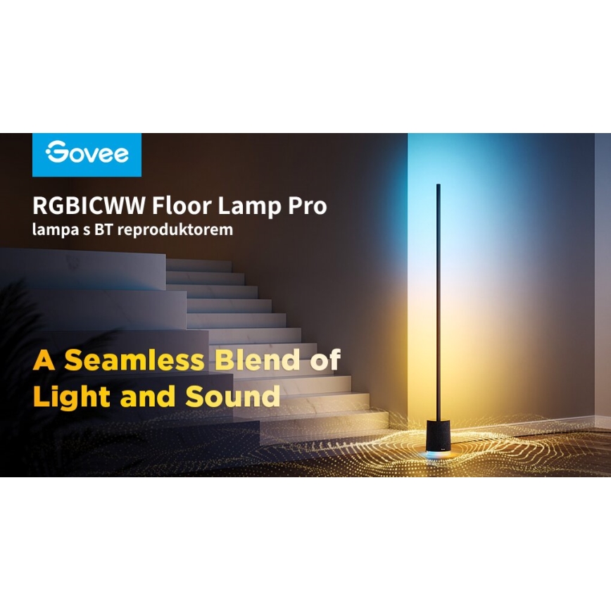 Govee - LED Stojací lampa s reproduktorem Pro RGBICWW 2200-6500K Wi-Fi + dálkové ovládání